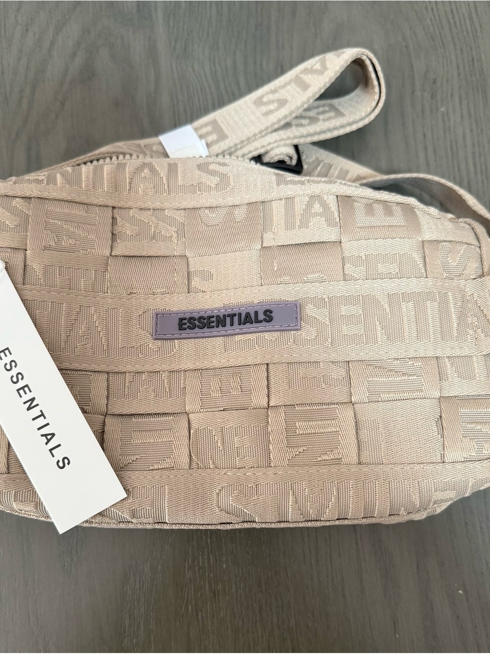ESSENTIALS Neutral Woven Beige Crossbody Bag